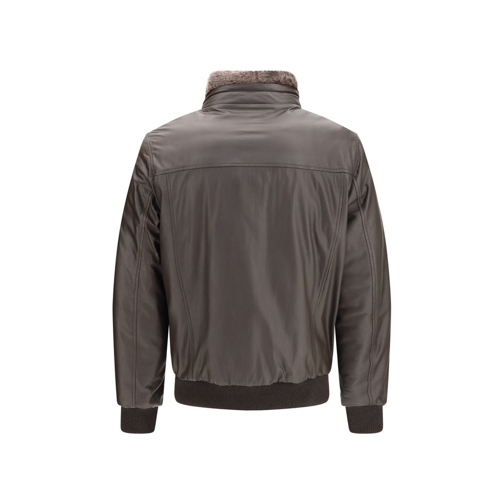 MooRER Brown Leather Full-Length Jacket - Eljoys Fashion 