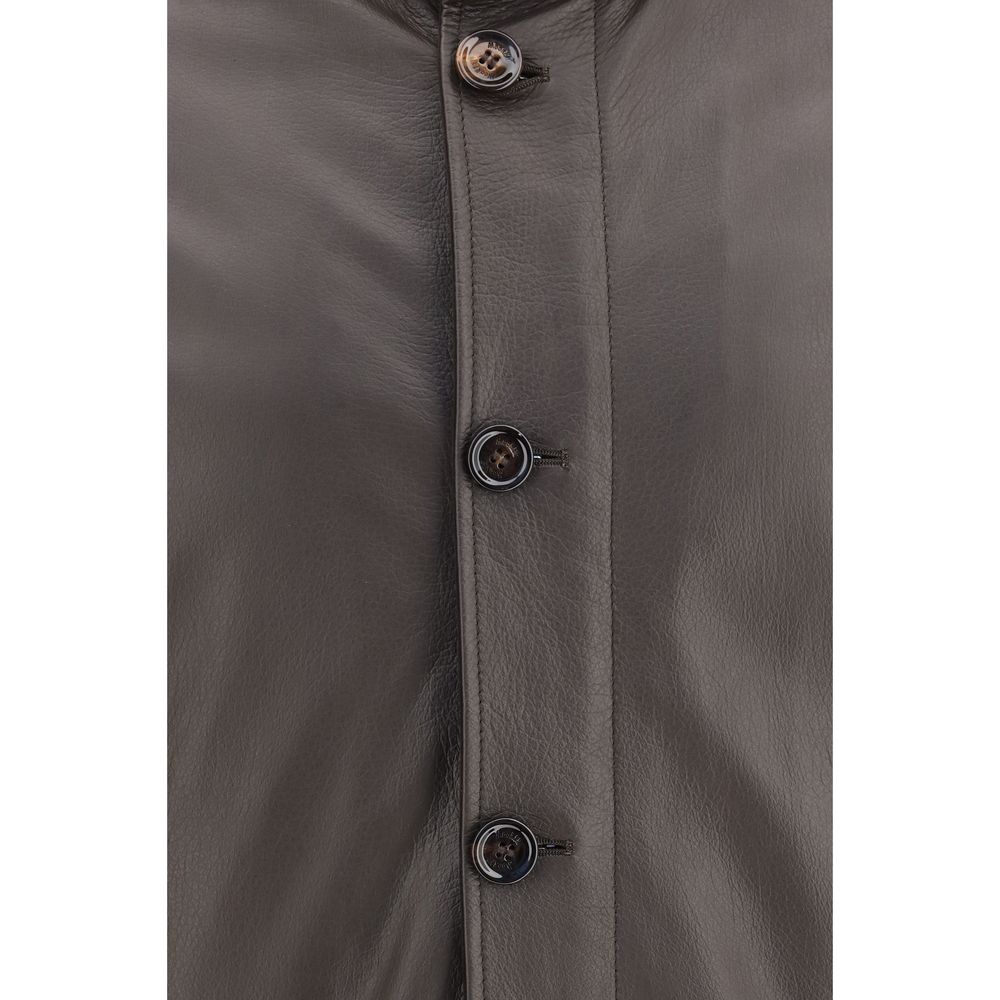MooRER Brown Leather Full-Length Jacket - Eljoys Fashion 