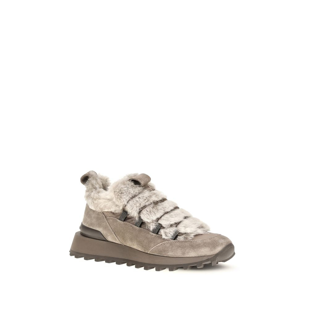 Brunello Cucinelli Gray Suede Leather Athletic Sneakers - Eljoys Fashion 