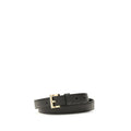 Prada black calf leather Bos Taurus regular belt displayed on a white background.