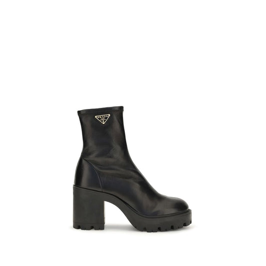 Prada Black Calf Leather Bos Taurus Ankle Boots Prada