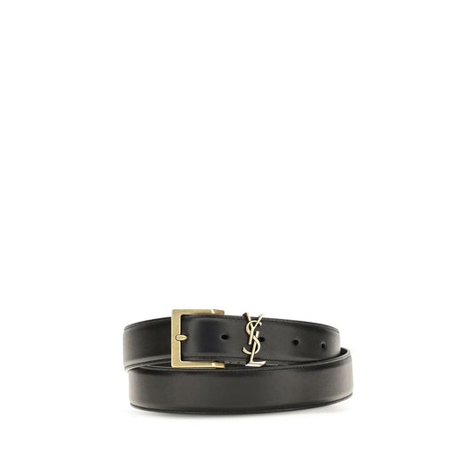 Saint Laurent Black Calf Leather Bos Taurus Regular Belt Saint Laurent
