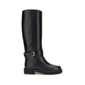 Valentino Garavani Black Calf Leather Bos Taurus Flat Boots Valentino Garavani