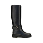 Valentino Garavani Black Calf Leather Bos Taurus Flat Boots Valentino Garavani