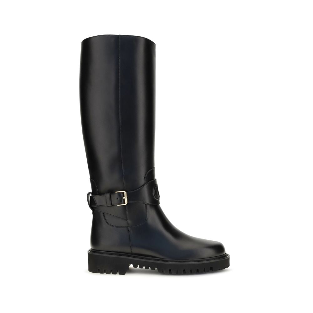 Valentino Garavani Black Calf Leather Bos Taurus Flat Boots Valentino Garavani