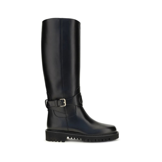 Valentino Garavani Black Calf Leather Bos Taurus Flat Boots Valentino Garavani
