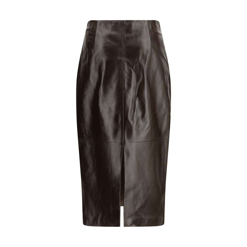 Arma Brown Leather Long Skirt Arma