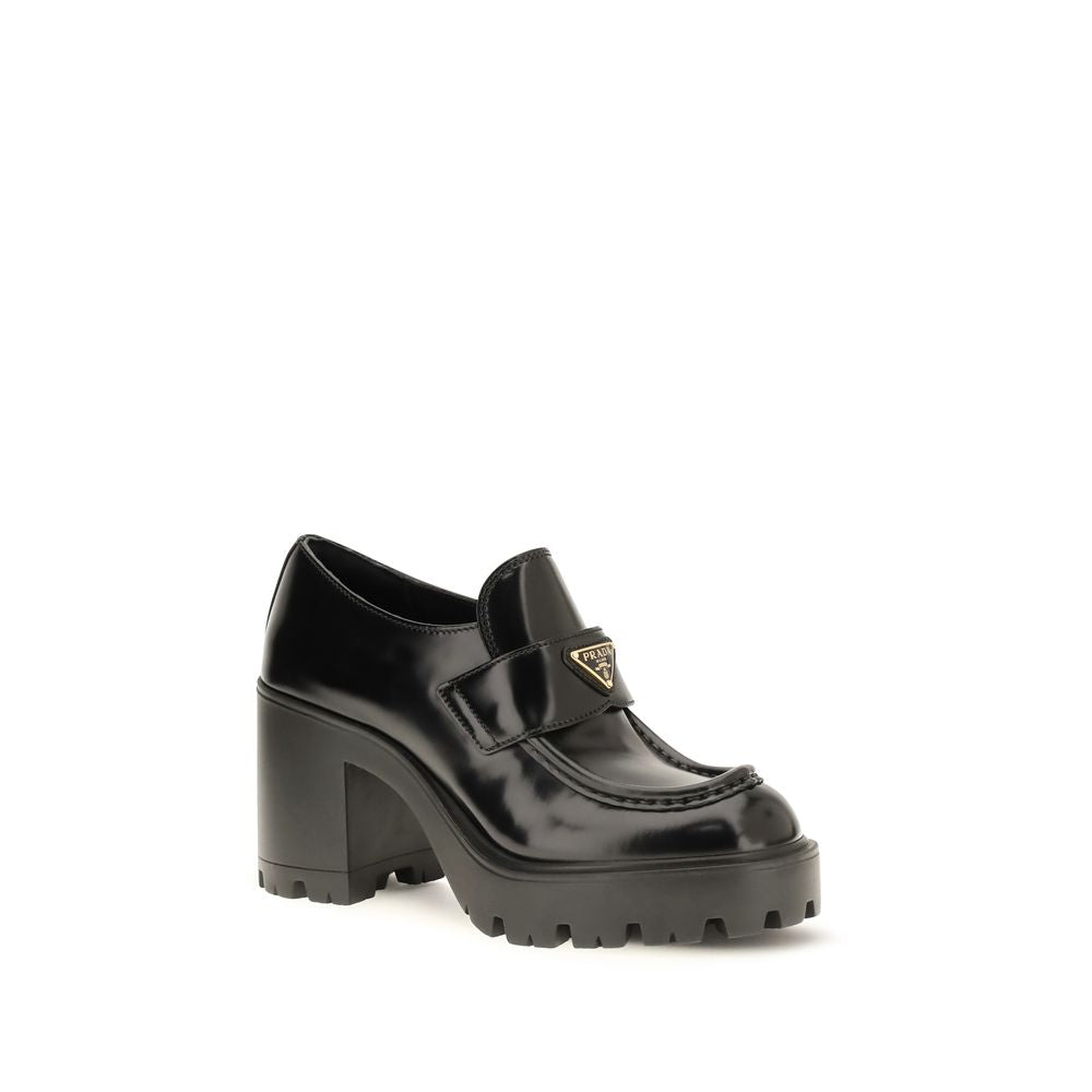Prada Black Calf Leather Bos Taurus Platform Loafers Prada