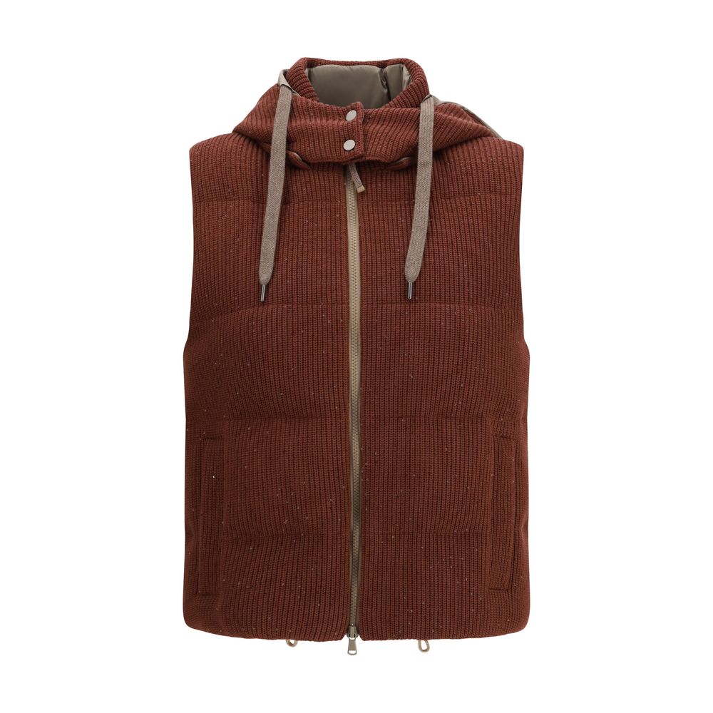 Brunello Cucinelli Brown Cotton Sleeveless Jacket Brunello Cucinelli
