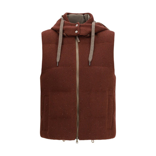 Brunello Cucinelli Brown Cotton Sleeveless Jacket Brunello Cucinelli
