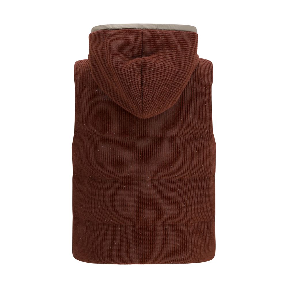 Brunello Cucinelli Brown Cotton Sleeveless Jacket Brunello Cucinelli
