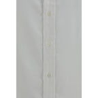 Brunello Cucinelli white cotton dress shirt with classic collar and button front, tailored fit for elegant men's formal wear.