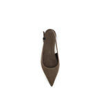 Brunello Cucinelli brown calf leather Bos Taurus ballet flats with rounded toes and elegant stitching.