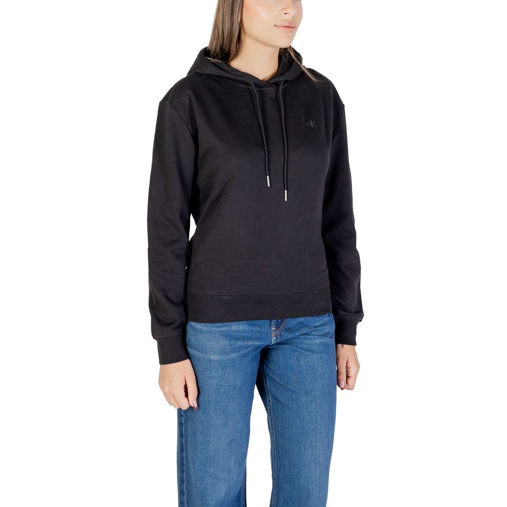 Black Calvin Klein Jeans cotton hoodie with front pocket and hood, casual and comfortable for everyday wear.
