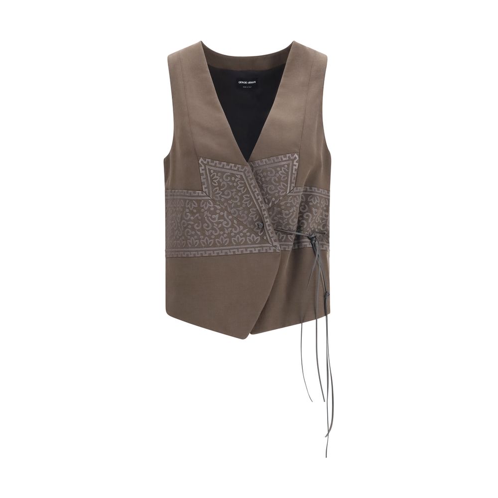 Giorgio Armani Brown Silk Sleeveless Jacket Giorgio Armani