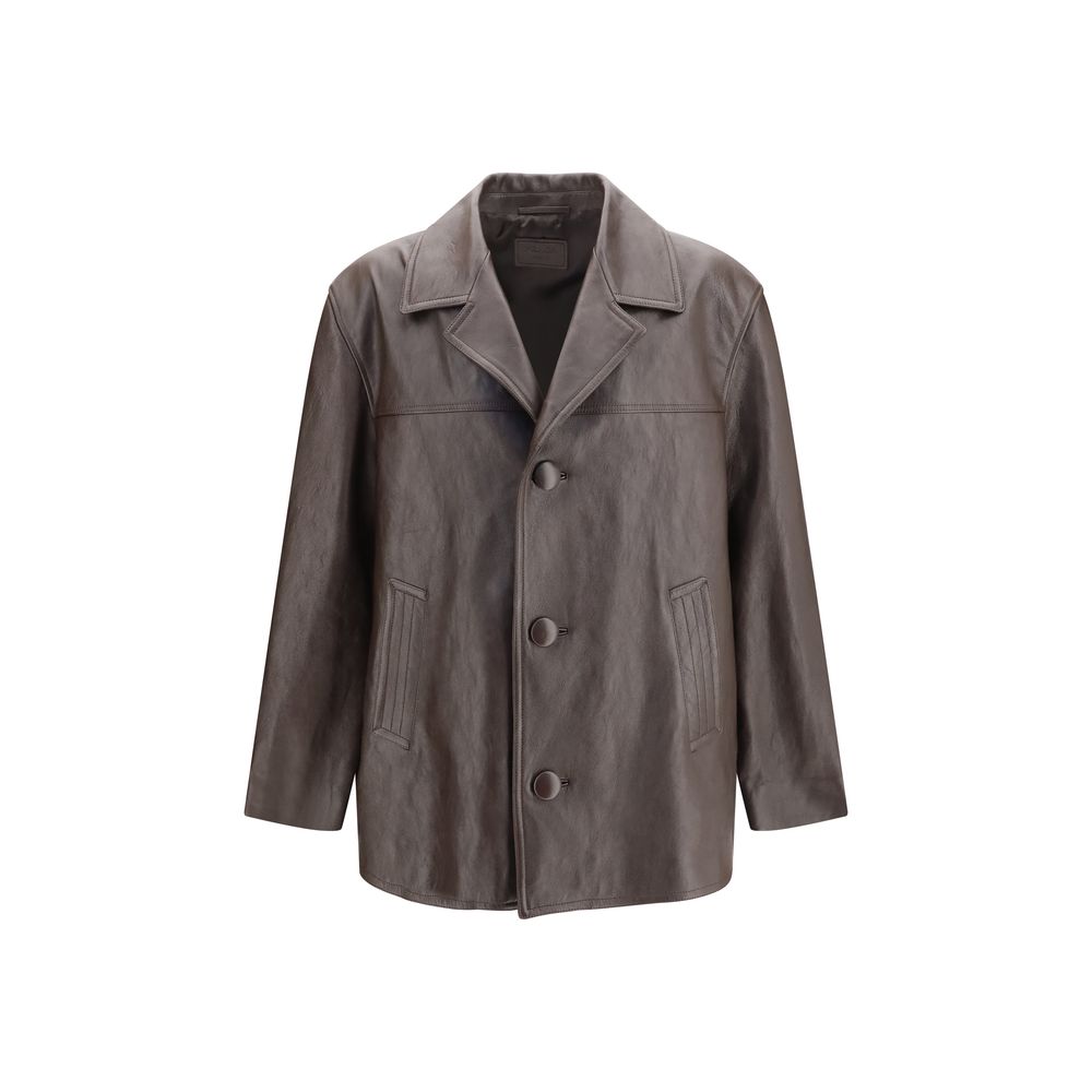 Saint Laurent Black Wool Oves Aries Leather Jacket - Eljoys Fashion 