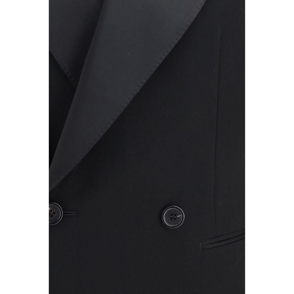 Saint Laurent Black Wool Oves Aries Leather Jacket - Eljoys Fashion 