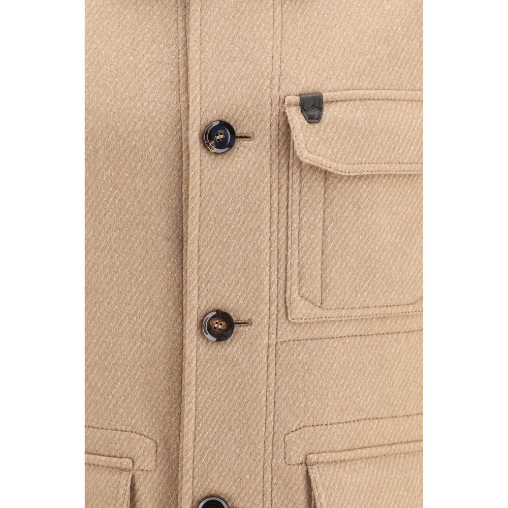 Brioni Beige Cashmere Leather Jacket - Eljoys Fashion 