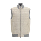 Brunello Cucinelli Beige Calf Leather Bos Taurus Sleeveless Jacket
