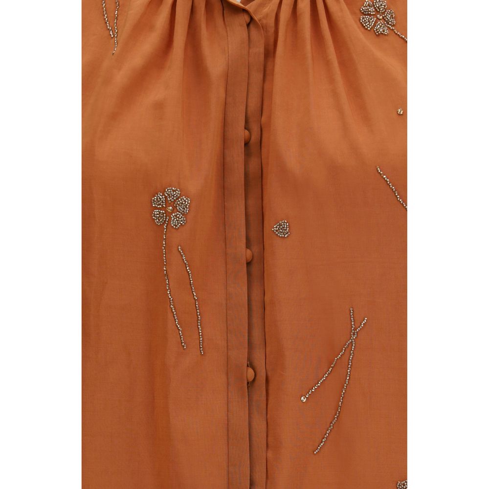 Forte_Forte Orange Cotton Pattern Shirt Forte_Forte