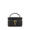 Saint Laurent Bos Taurus shoulder bag made of black calf leather with gold-tone hardware and a structured design.