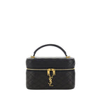 Saint Laurent Bos Taurus shoulder bag made of black calf leather with gold-tone hardware and a structured design.