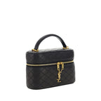Saint Laurent Bos Taurus shoulder bag made of black calf leather, featuring a sleek design and gold-tone hardware.