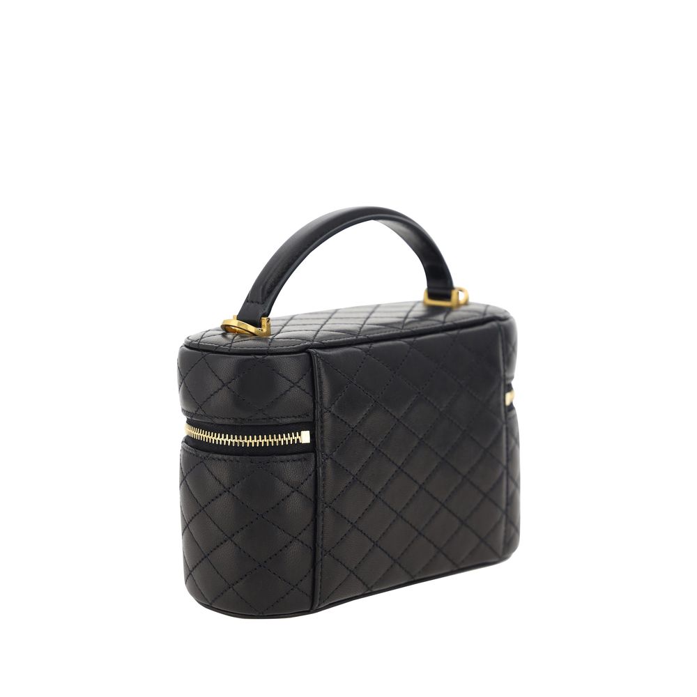 Saint Laurent Bos Taurus shoulder bag in black calf leather with gold-tone hardware and adjustable strap.