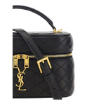 Saint Laurent Bos Taurus shoulder bag made of black calf leather with gold-tone hardware and a sleek, structured design.