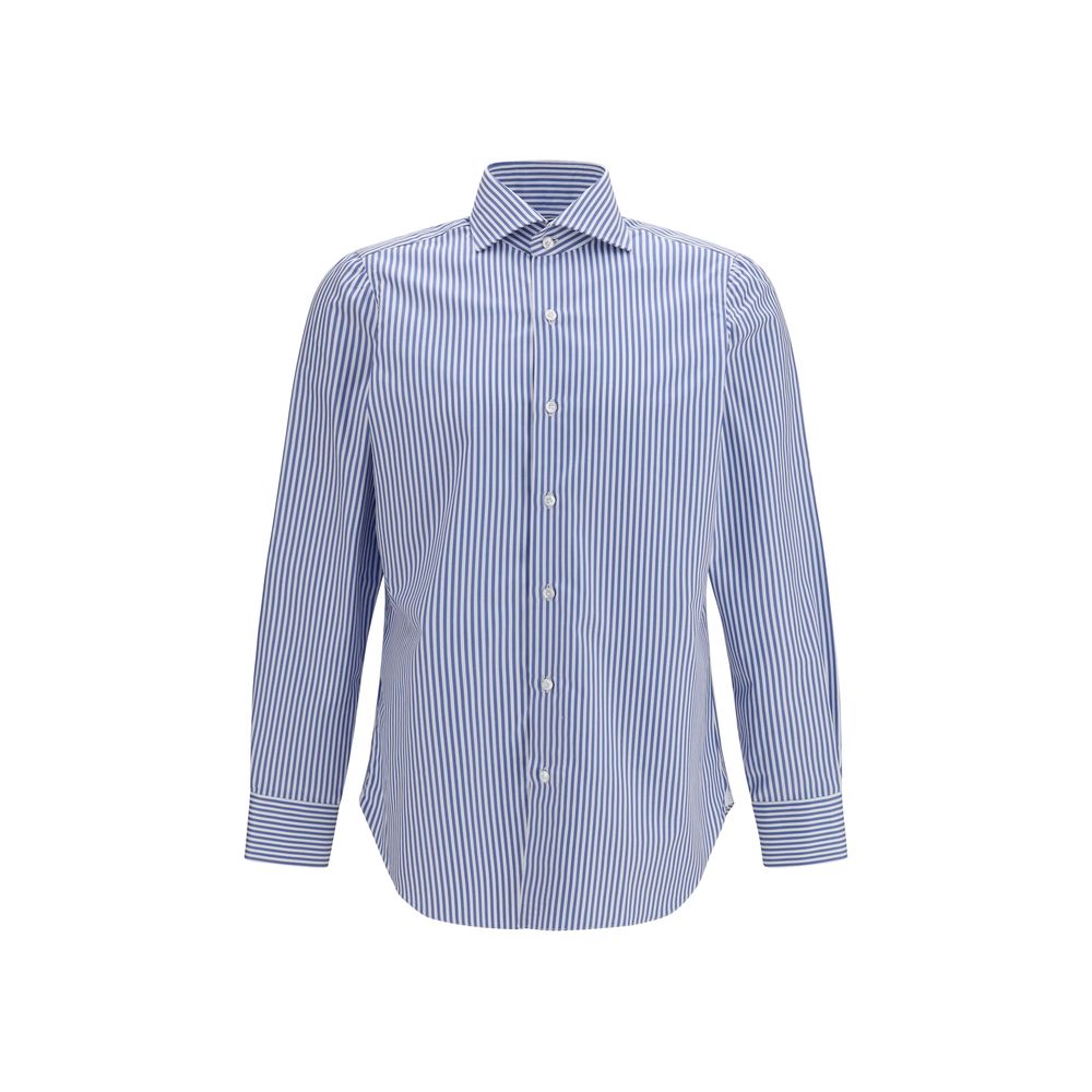 Finamore Blue Cotton Pattern Shirt Finamore