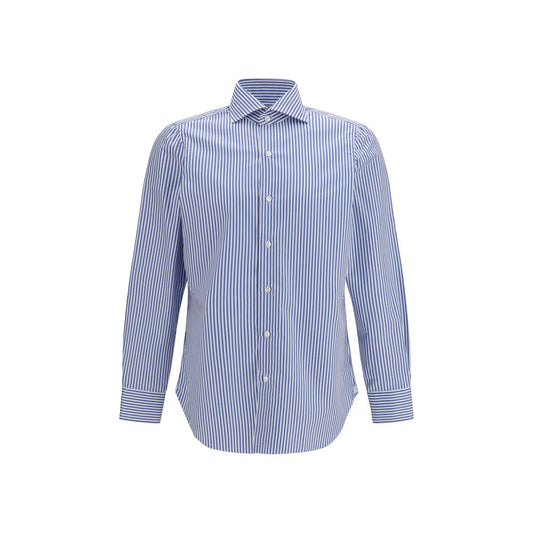 Finamore Blue Cotton Pattern Shirt Finamore