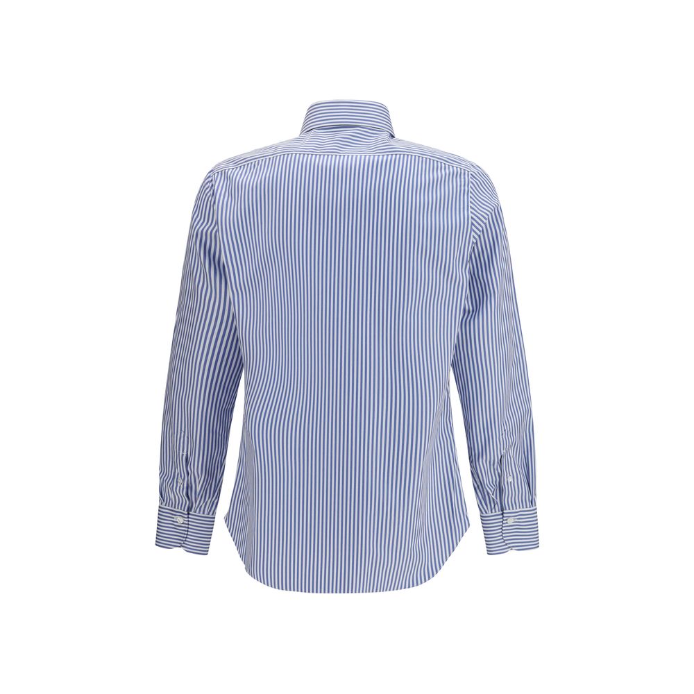 Finamore Blue Cotton Pattern Shirt Finamore