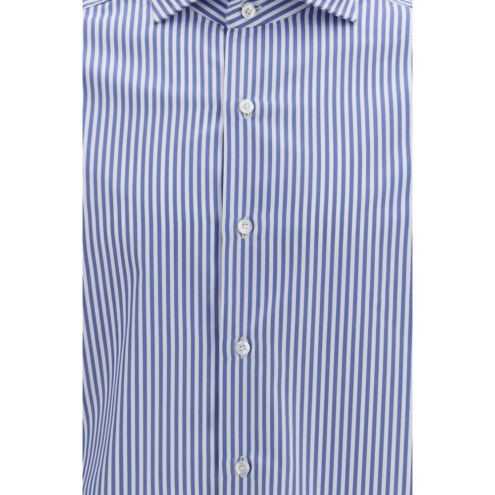 Finamore Blue Cotton Pattern Shirt Finamore