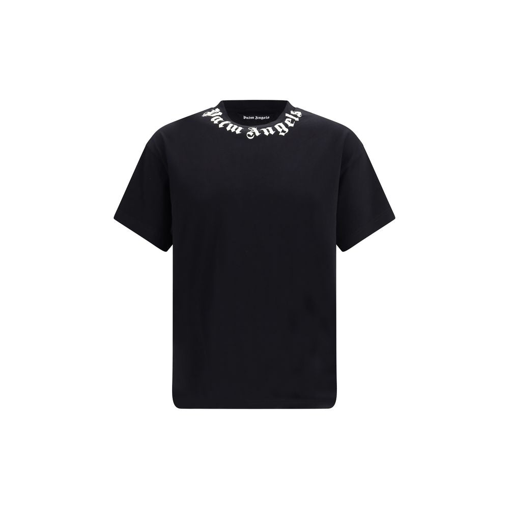 Black Cotton T-Shirt by Palm Angels, casual streetwear top with relaxed fit and minimal design, shown on a plain background.