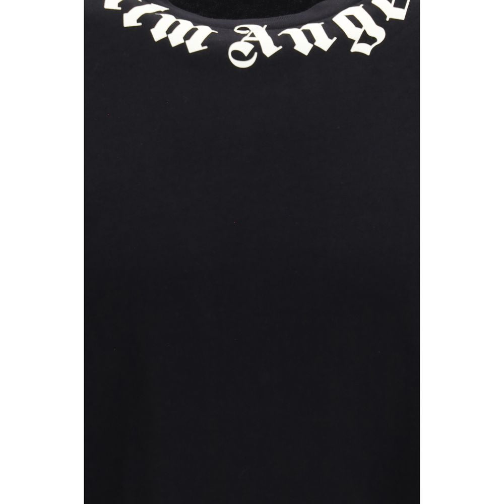 Black Cotton T-Shirt by Palm Angels featuring a classic fit and minimal branding, displayed on a hanger.