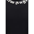 Black Cotton T-Shirt by Palm Angels featuring a classic fit and minimal branding, displayed on a hanger.