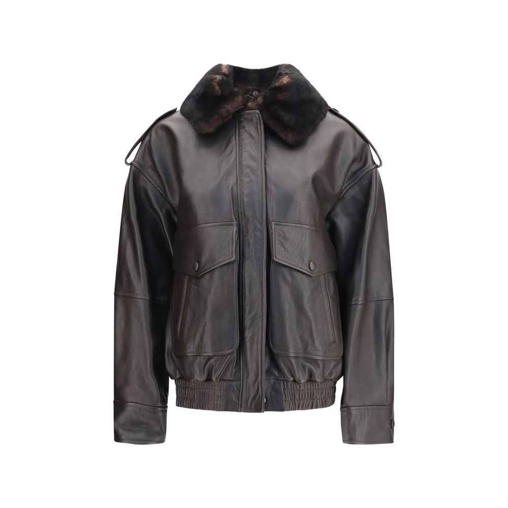 Loulou De Saison Brown Calf Leather Bos Taurus Bomber Loulou De Saison