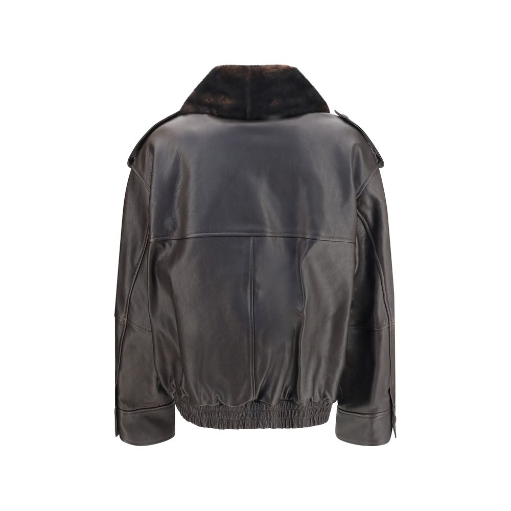 Loulou De Saison Brown Calf Leather Bos Taurus Bomber Loulou De Saison