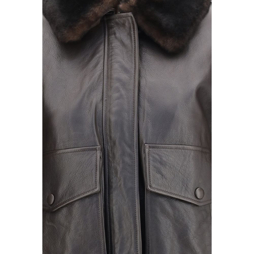 Loulou De Saison Brown Calf Leather Bos Taurus Bomber Loulou De Saison
