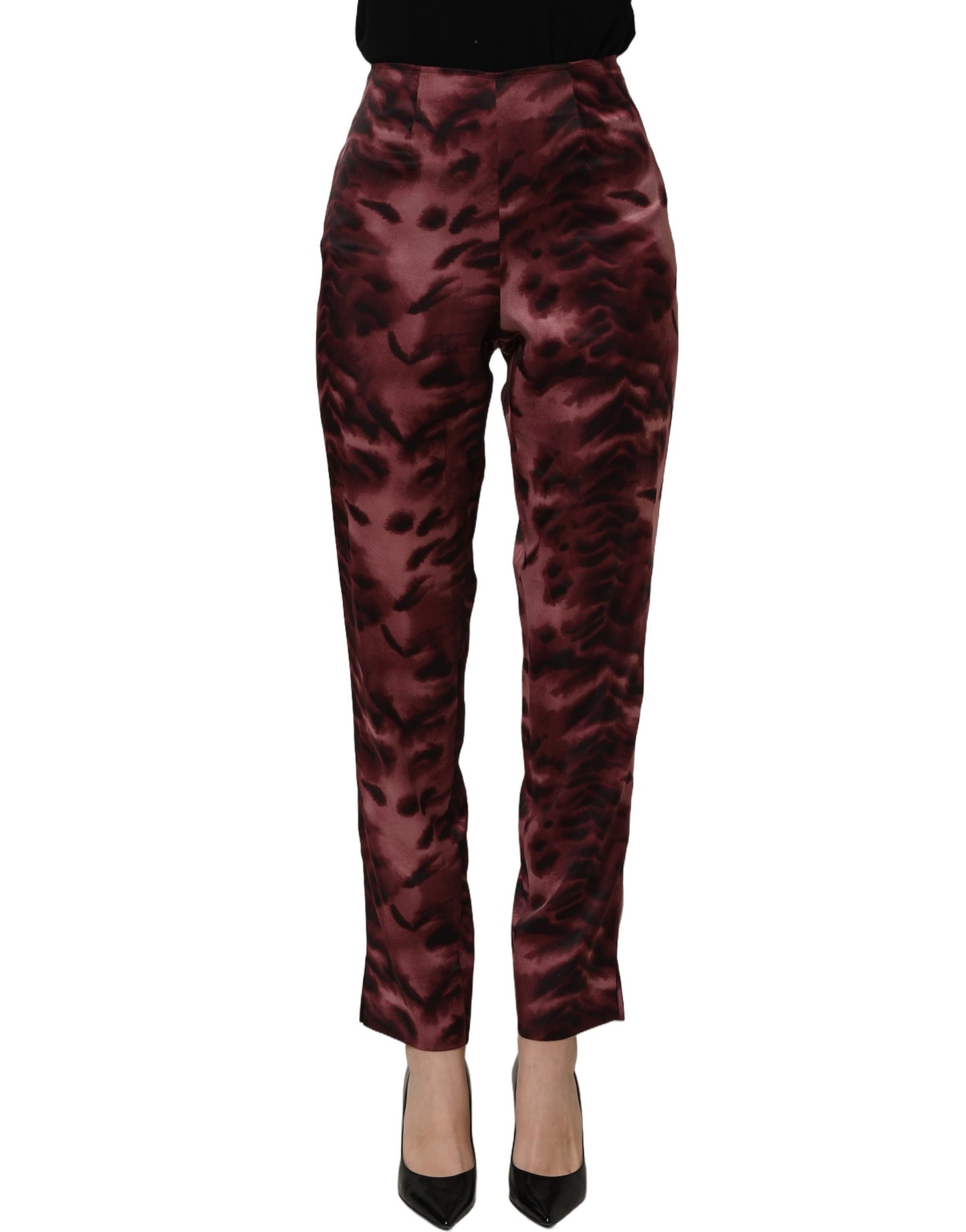 BENCIVENGA Burgundy High Waist Patterned Straight Trouser Pants BENCIVENGA