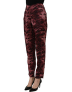 BENCIVENGA burgundy high waist patterned straight trouser pants shown on a model, featuring a stylish tailored fit.