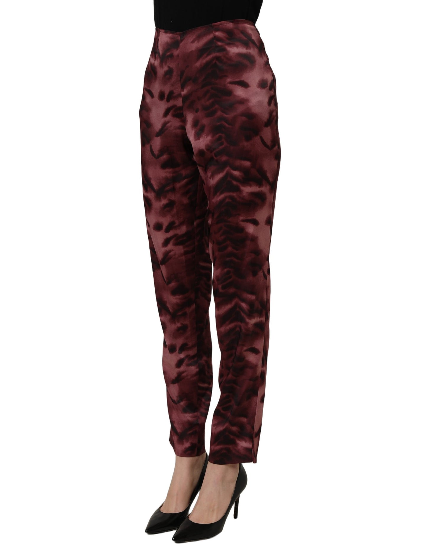 BENCIVENGA Burgundy High Waist Patterned Straight Trouser Pants BENCIVENGA