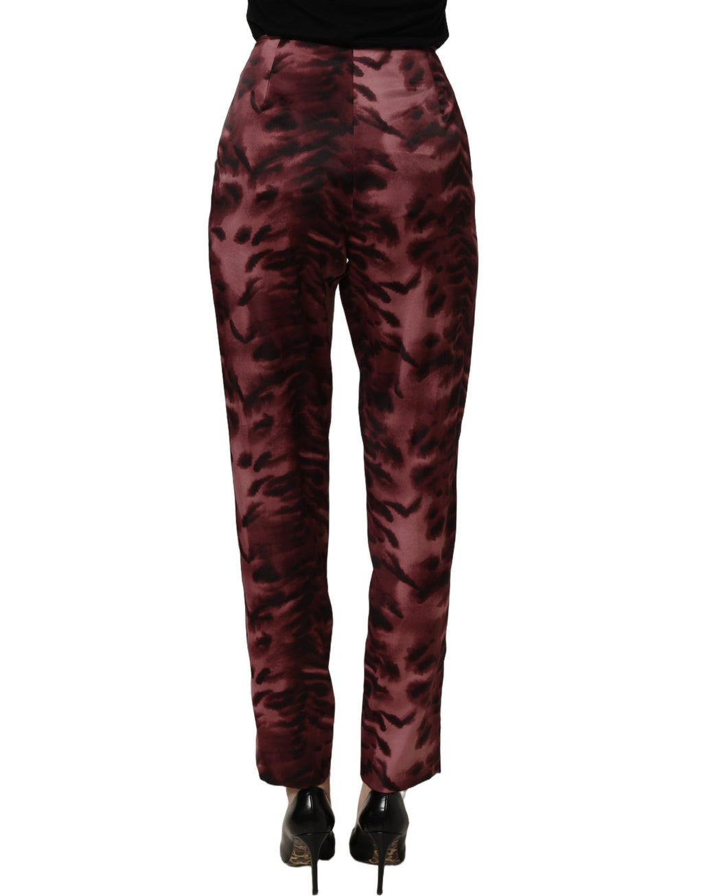BENCIVENGA burgundy high waist patterned straight trouser pants displayed on a model.