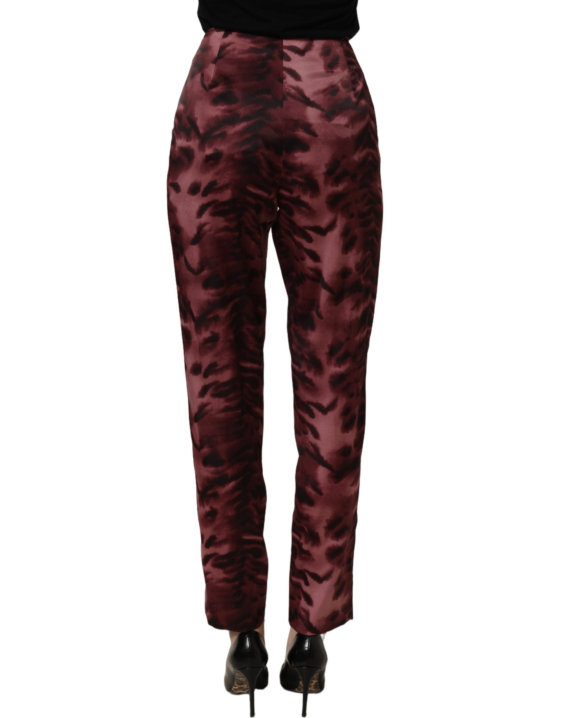 BENCIVENGA Burgundy High Waist Patterned Straight Trouser Pants BENCIVENGA