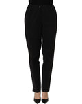 Black QL2 high-waisted straight chino women’s trouser pants displayed on a model, showcasing the tailored fit and classic style.