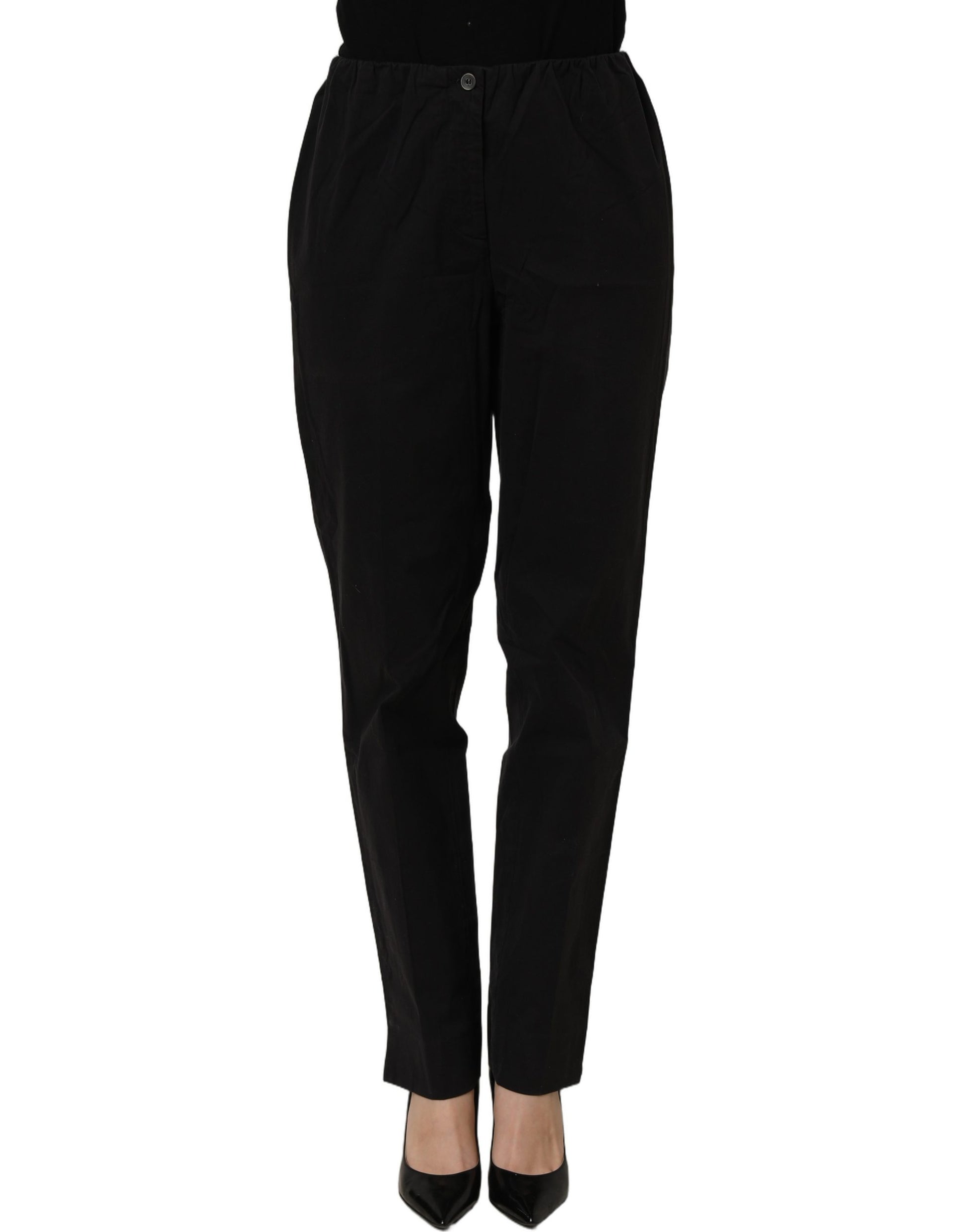 QL2 Black High-Waisted Straight Chino Women Trouser Pants QL2