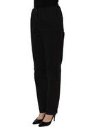 Black high-waisted straight chino pants for women by QL2, featuring a tailored fit and classic style.