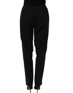 Black high-waisted straight chino pants for women by QL2, tailored fit with classic design and belt loops.