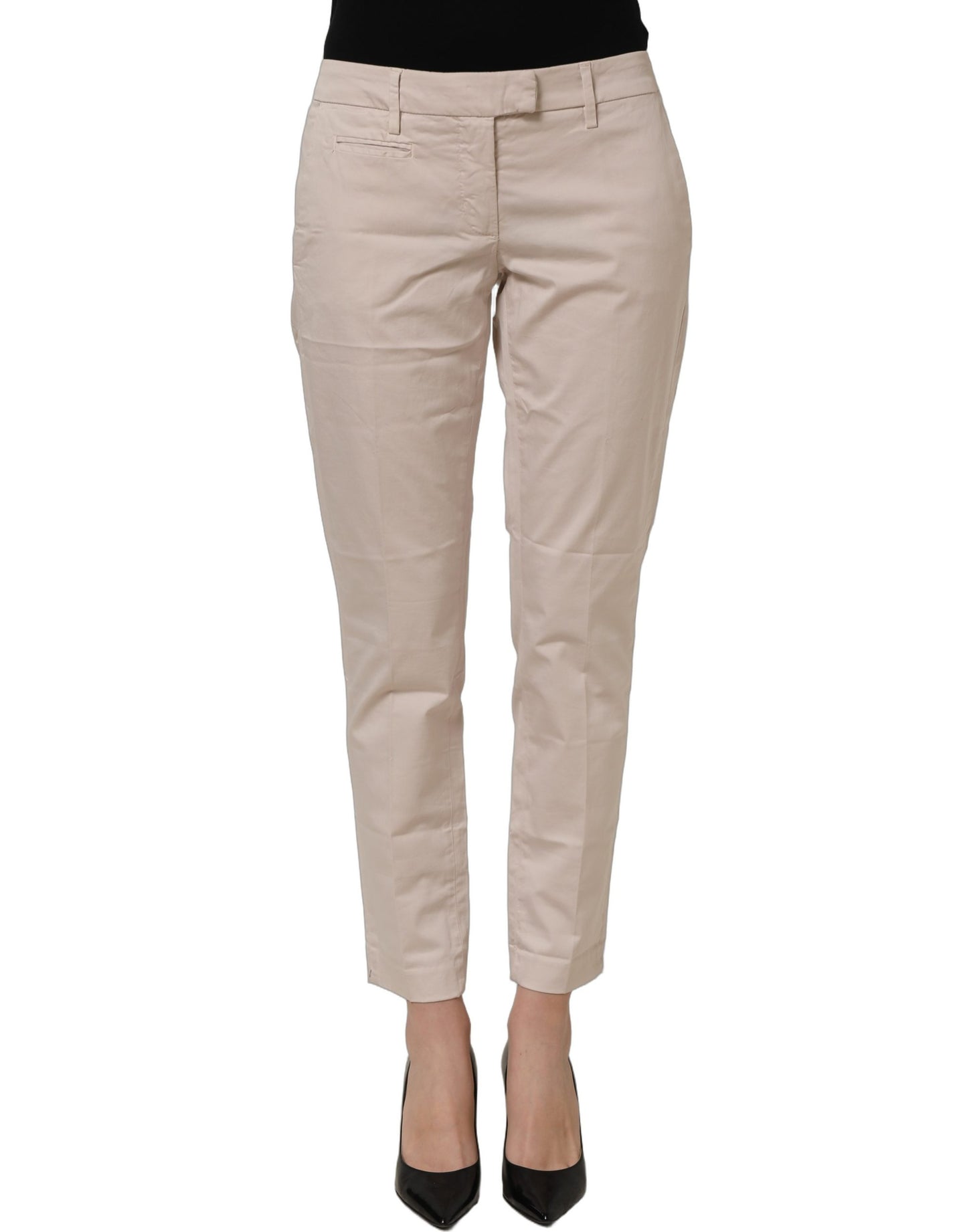 Dondup Beige Low Waist Tapered Women Cropped Trousers Pants Dondup