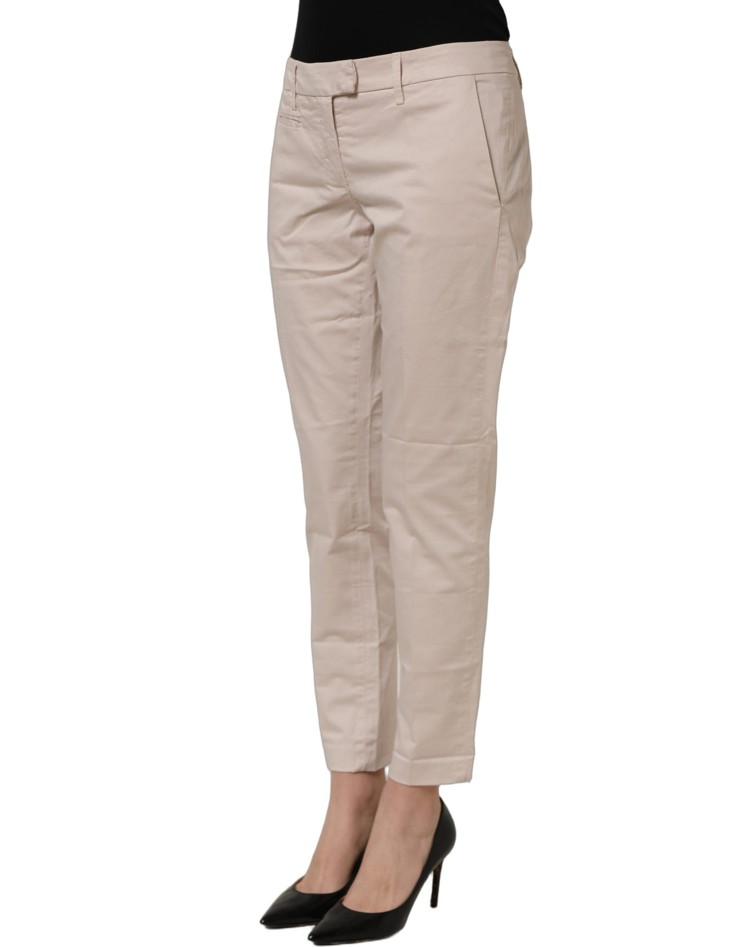 Dondup Beige Low Waist Tapered Women Cropped Trousers Pants Dondup